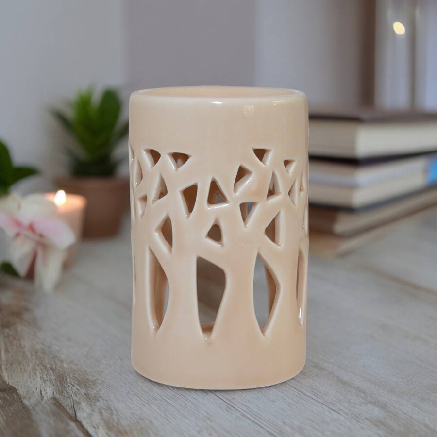 Diffuseur Huile Essentielle et Parfum – Photophore Aromathérapie en Céramique Beige - Projection de Lumière – Haut: 11cm - Zen'Arôme - Image 9