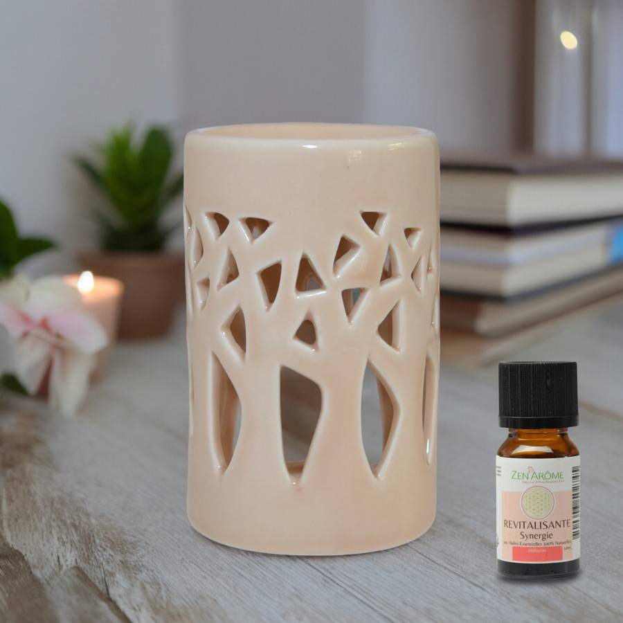 Diffuseur Huile Essentielle et Parfum – Photophore Aromathérapie en Céramique Beige - Projection de Lumière – Haut: 11cm - Zen'Arôme - Image 6