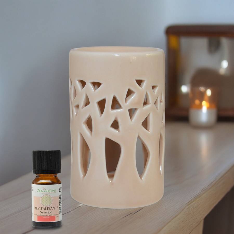 Diffuseur Huile Essentielle et Parfum – Photophore Aromathérapie en Céramique Beige - Projection de Lumière – Haut: 11cm - Zen'Arôme - Image 3