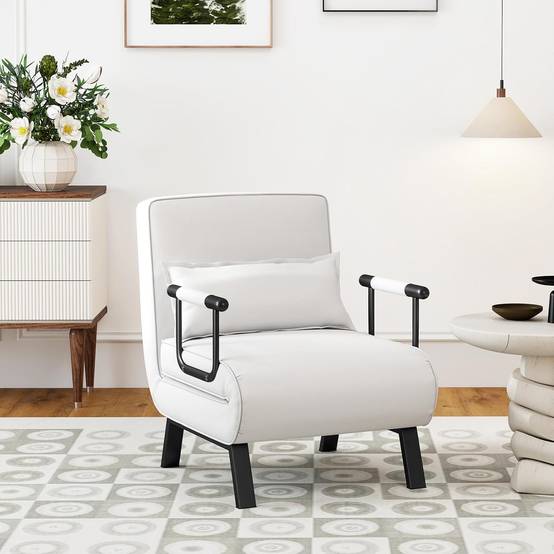 Fauteuil Convertible 1 Place, Fauteuil-Lit Chauffeuse 4-en-1 Dossier Réglable 6 Position, Oreiller, Siège Rembourré, Accoudoirs, Cadre Métal, Canapé-L - Image 1