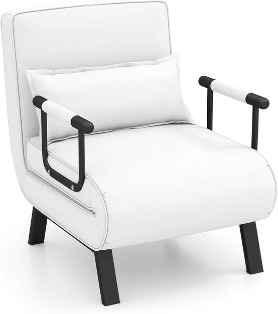 Fauteuil Convertible 1 Place, Fauteuil-Lit Chauffeuse 4-en-1 Dossier Réglable 6 Position, Oreiller, Siège Rembourré, Accoudoirs, Cadre Métal, Canapé-L - Image 3