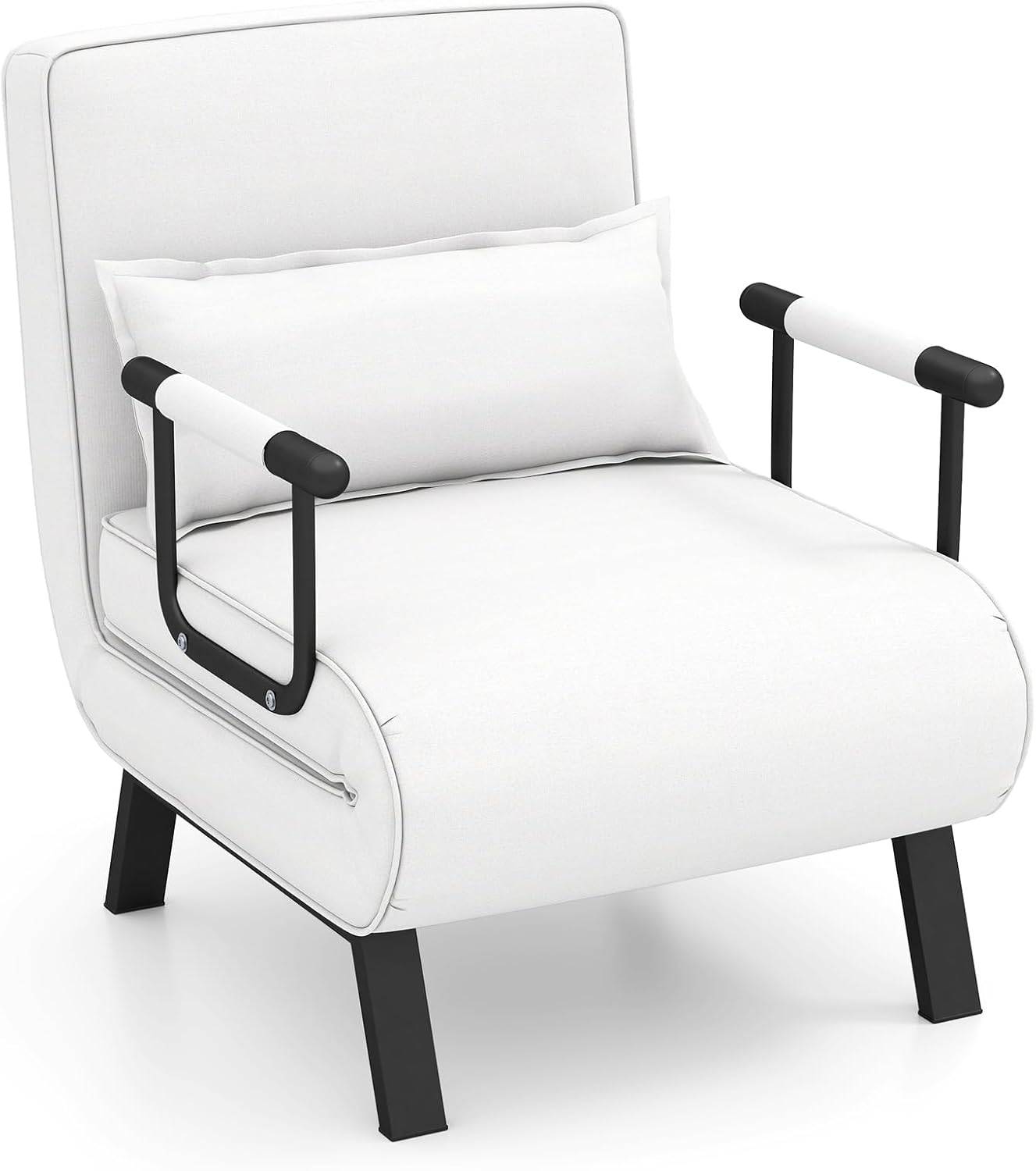 Fauteuil Convertible 1 Place, Fauteuil-Lit Chauffeuse 4-en-1 Dossier Réglable 6 Position, Oreiller, Siège Rembourré, Accoudoirs, Cadre Métal, Canapé-L - Image 3