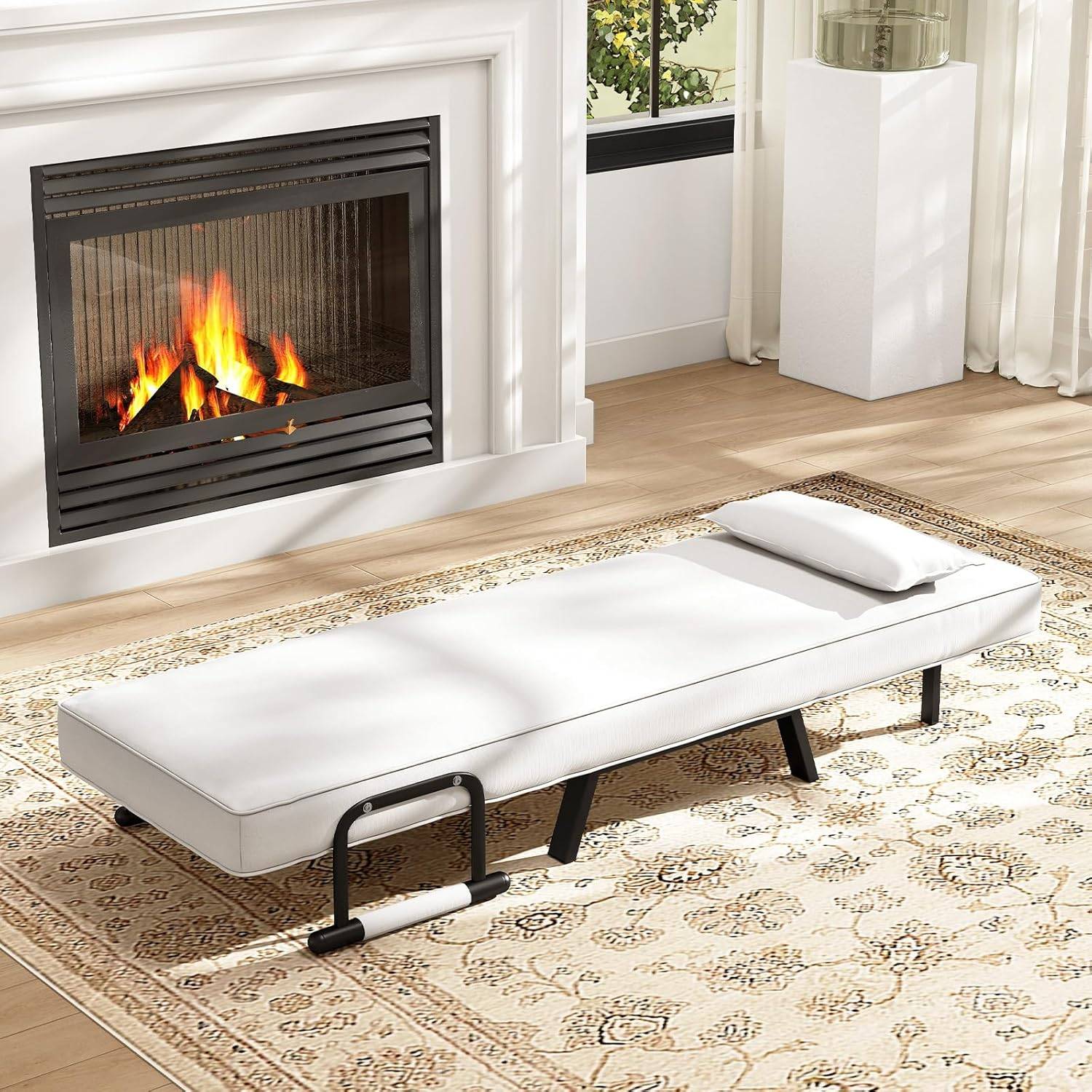 Fauteuil Convertible 1 Place, Fauteuil-Lit Chauffeuse 4-en-1 Dossier Réglable 6 Position, Oreiller, Siège Rembourré, Accoudoirs, Cadre Métal, Canapé-L - Image 2