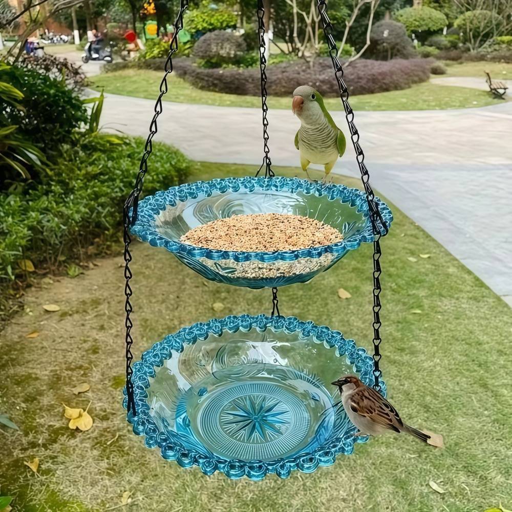 Mangeoire et bain d'oiseaux-suspendu -  Design élégant - Double couche résistante - Décoration de jardin - Living123 - Image 4