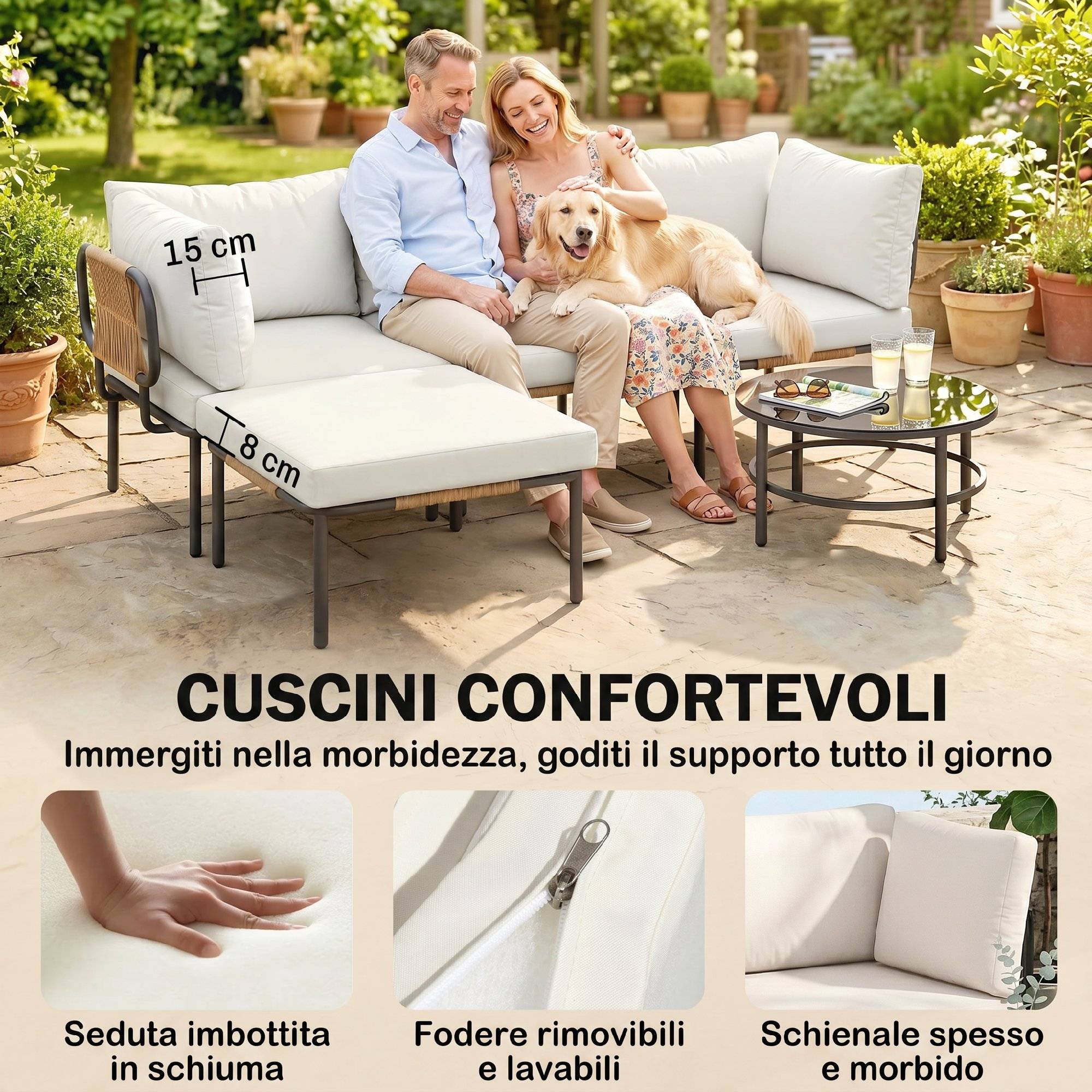 ComfortXL - Salon de Jardin Modulable 5 Pièces Résine Tressée Terrasse Canapé Angle 192x126x60cm Kaki - ComfortXL Outdoor Living - Image 8