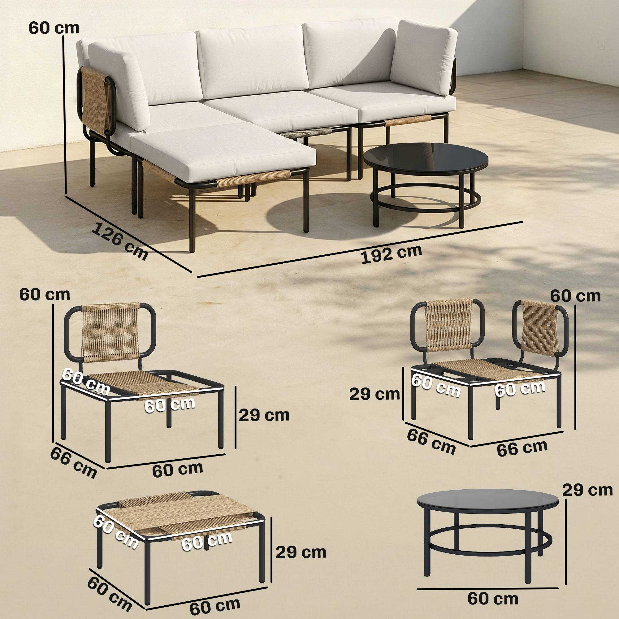 ComfortXL - Salon de Jardin Modulable 5 Pièces Résine Tressée Terrasse Canapé Angle 192x126x60cm Kaki - ComfortXL Outdoor Living - Image 5