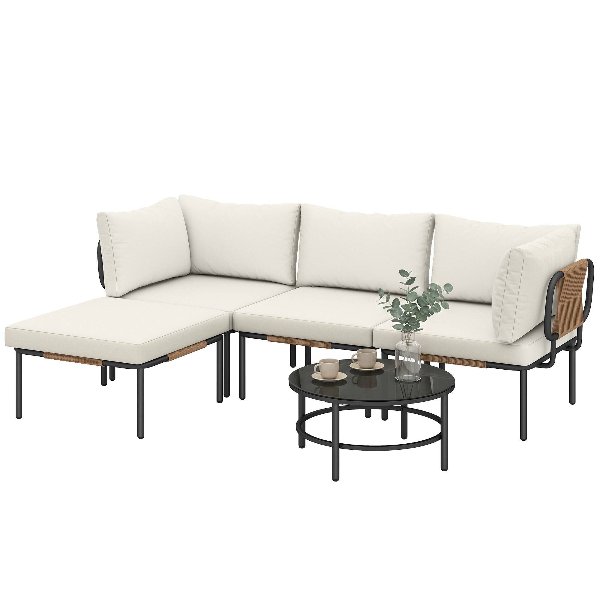 ComfortXL - Salon de Jardin Modulable 5 Pièces Résine Tressée Terrasse Canapé Angle 192x126x60cm Kaki - ComfortXL Outdoor Living - Image 2