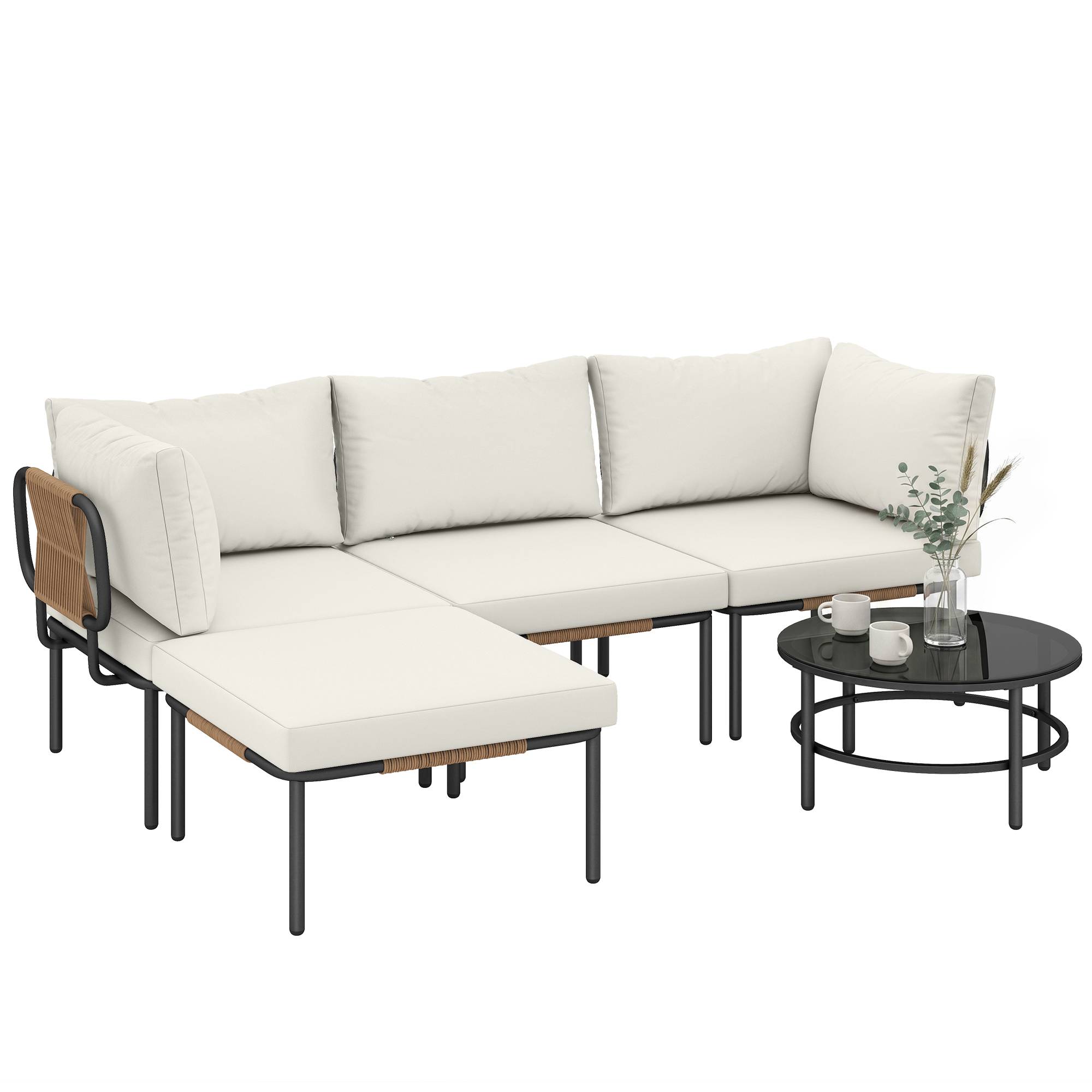 ComfortXL - Salon de Jardin Modulable 5 Pièces Résine Tressée Terrasse Canapé Angle 192x126x60cm Kaki - ComfortXL Outdoor Living - Image 1