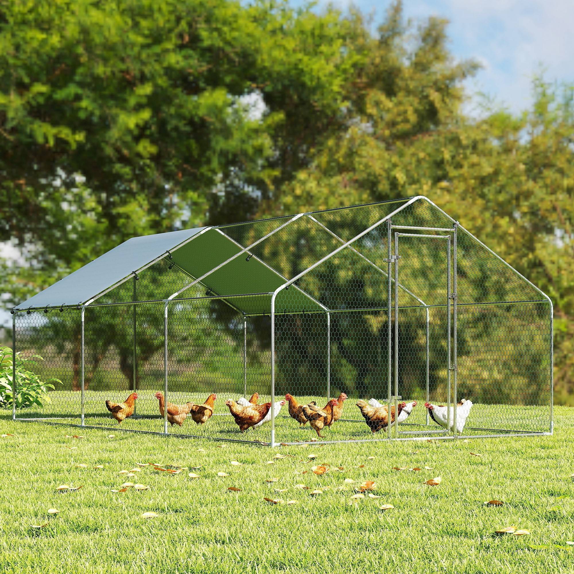 Grand poulailler extérieur en acier galvanisé 5,1x3x1,9 m 15,3 m² avec bâche Oxford et serrure argent - Image 4