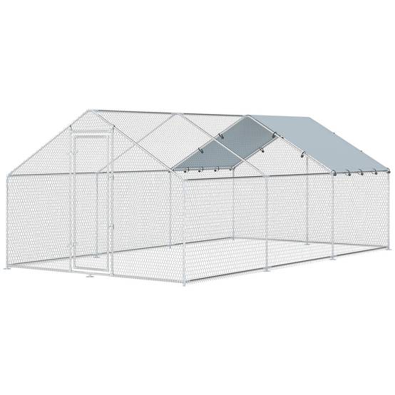 Grand poulailler extérieur en acier galvanisé 5,1x3x1,9 m 15,3 m² avec bâche Oxford et serrure argent - Image 2