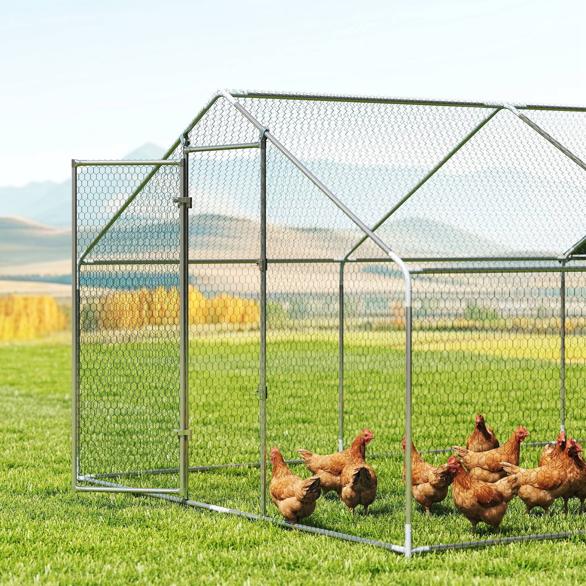 Grand poulailler extérieur en acier galvanisé 5,1x3x1,9 m 15,3 m² avec bâche Oxford et serrure argent - Image 10