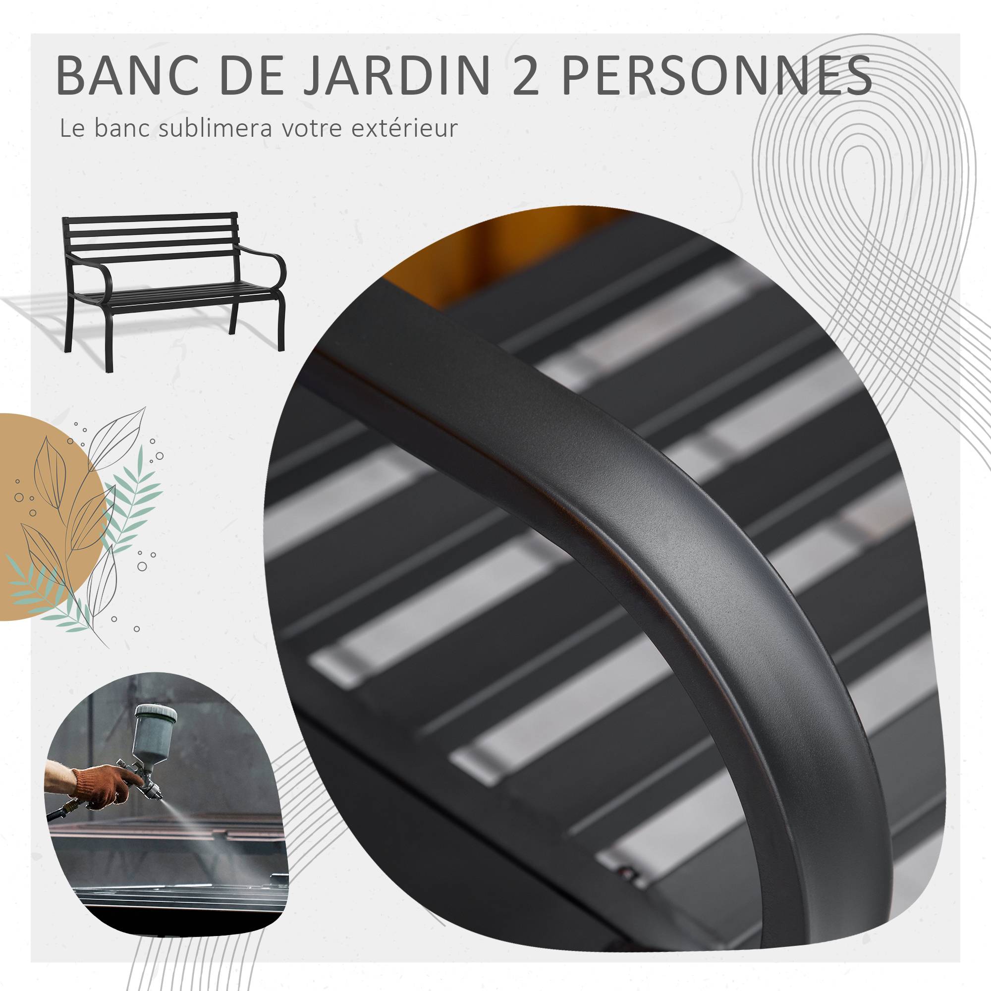 ComfortXL - Banc de Jardin 2 Places Métal Terrasse Lignes Harmonieuses 127x58x82cm Noir - ComfortXL Outdoor Living - Image 6