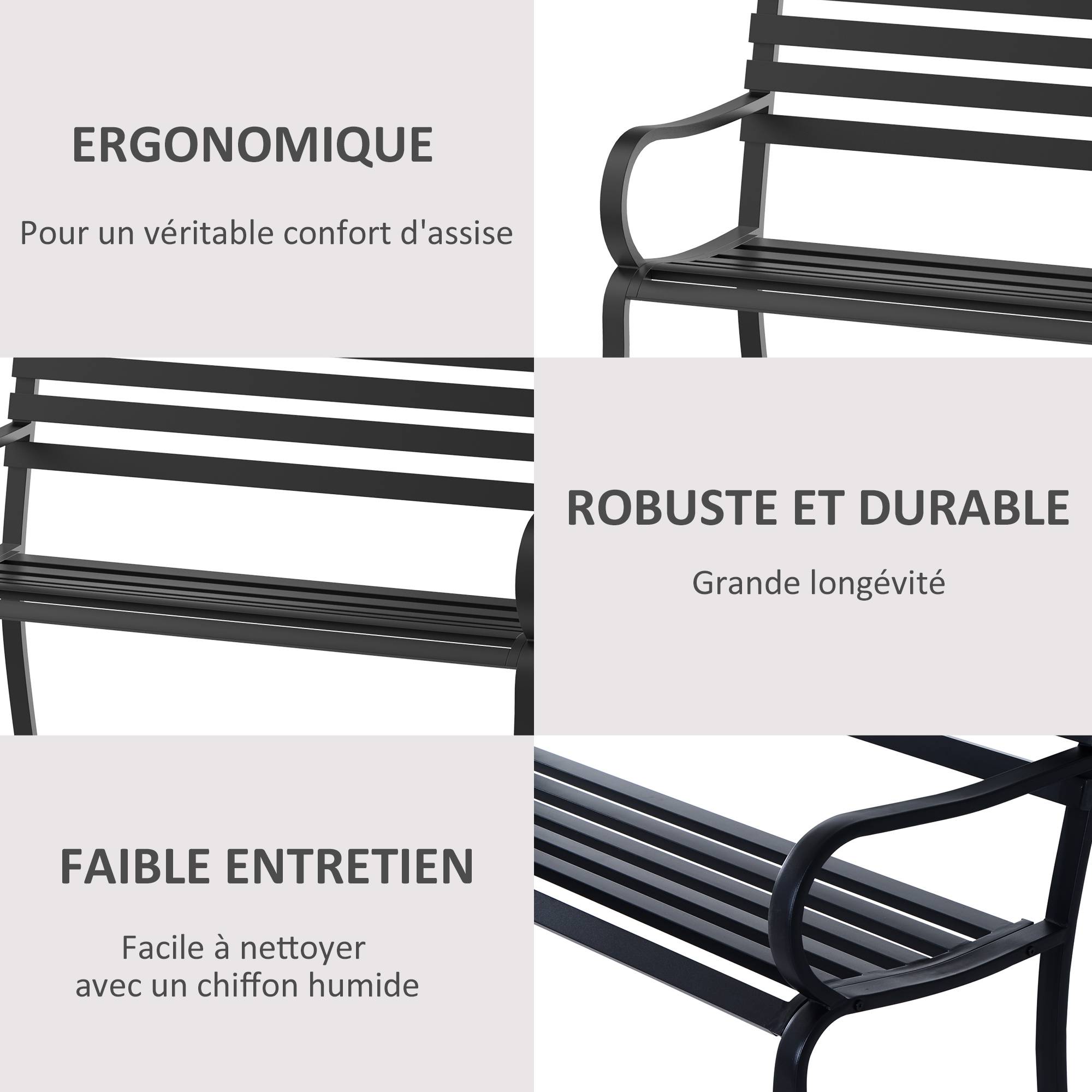 ComfortXL - Banc de Jardin 2 Places Métal Terrasse Lignes Harmonieuses 127x58x82cm Noir - ComfortXL Outdoor Living - Image 7