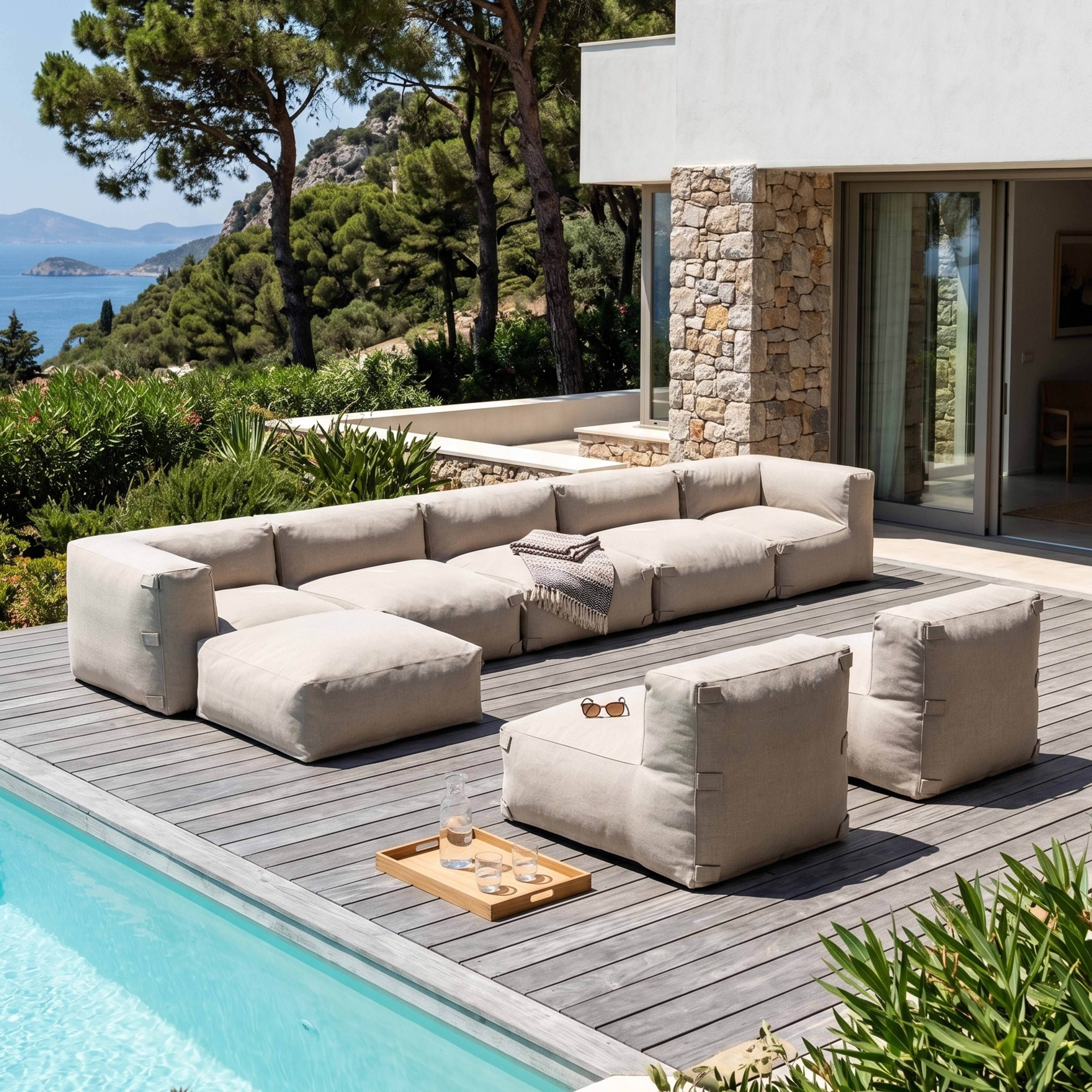 Oviala - Canapé d'angle de jardin modulable 8 places beige Mixi - Oviala - Image 1