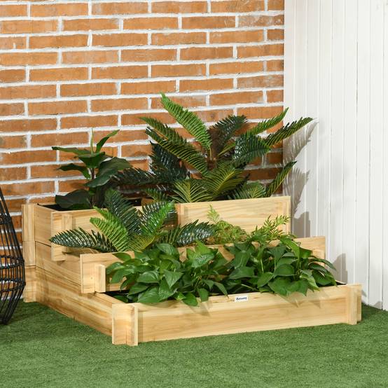 Carré Potager de jardin en Bois massif, Jardinière Surélevé en Escalier 3 Niveaux, 93 x 93 x 35 cm, effet Bois Naturel - Image 3