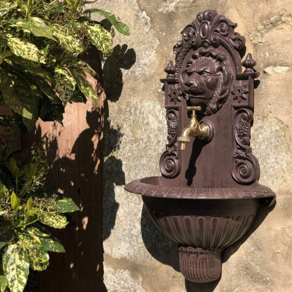 Fontaine de jardin murale extérieur fonte aluminium marron 37x60cm Chemin de campagne - Image 2