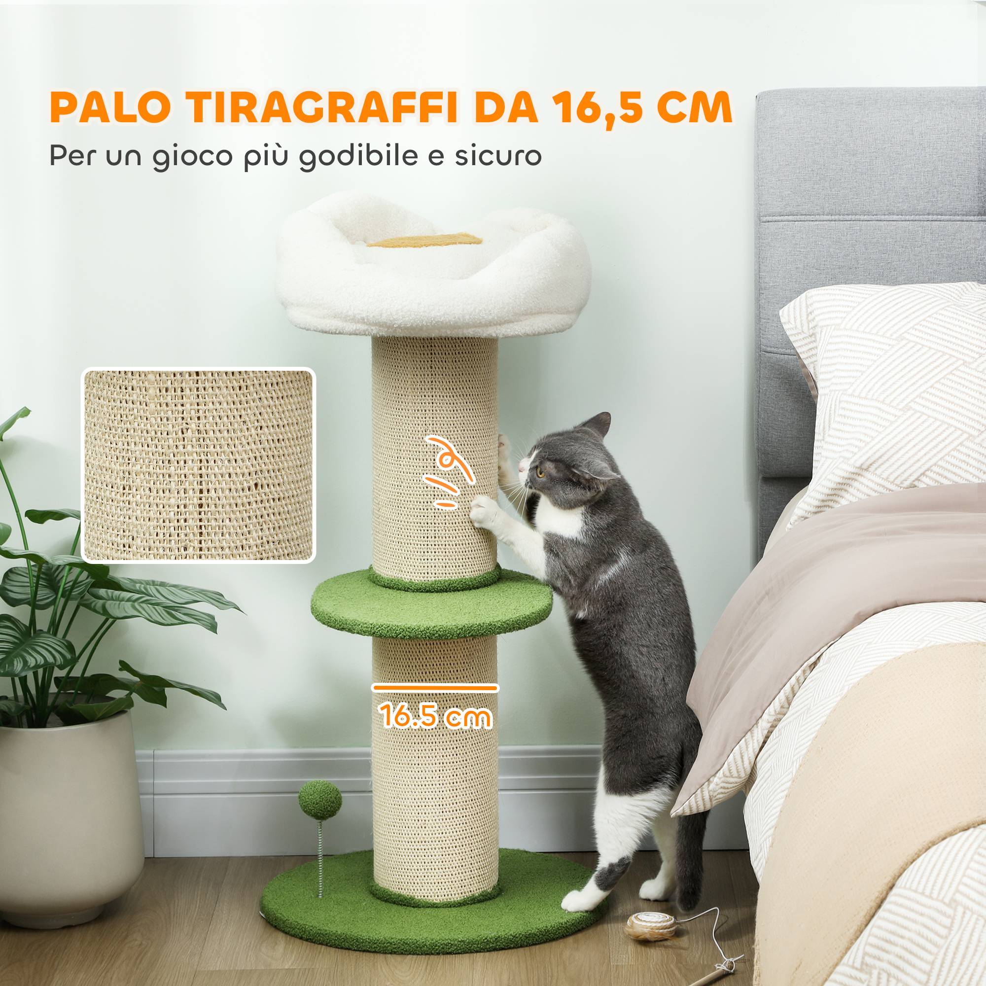 Arbre à griffer 92cm avec poteau sisal et couchage en forme de fleur, vert - Image 6
