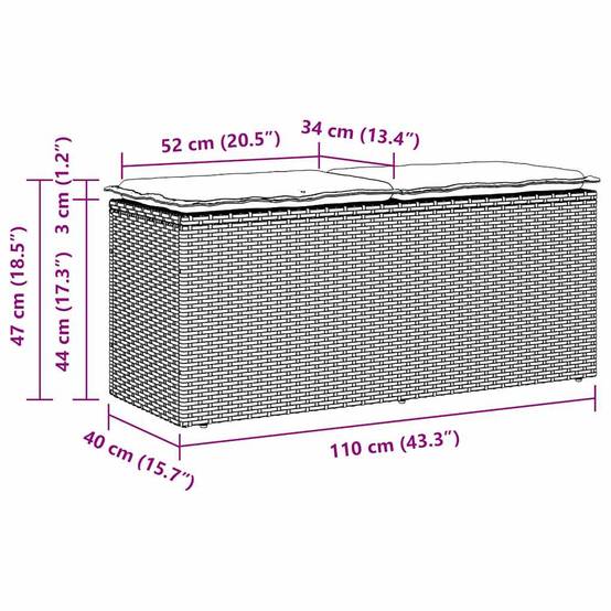 Banc de jardin - Banc Extérieur - Banquette avec coussin beige 110x40x44 cm résine tressée-JU1516 - Image 8