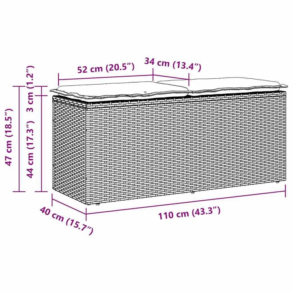 Banc de jardin - Banc Extérieur - Banquette avec coussin beige 110x40x44 cm résine tressée-JU1516 - Image 8