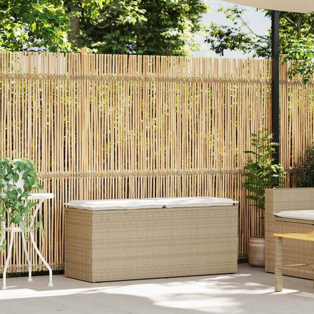 Banc de jardin - Banc Extérieur - Banquette avec coussin beige 110x40x44 cm résine tressée-JU1516 - Image 1