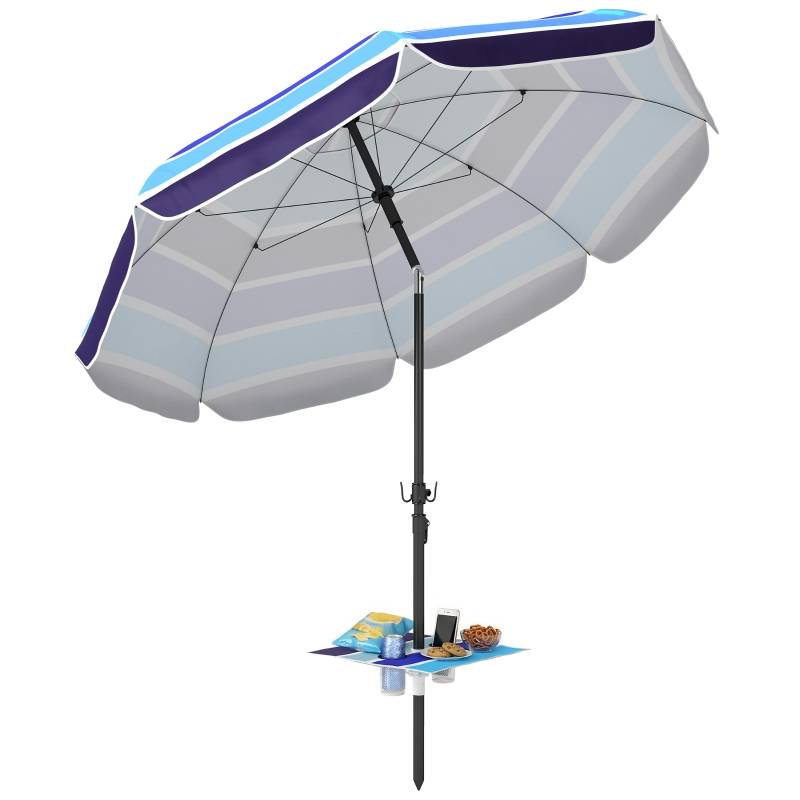 Parasol de plage Polyester Inclinable avec table pliante et porte-gobelets Ø198cm Multicolore - ComfortXL Outdoor Living - Image 7