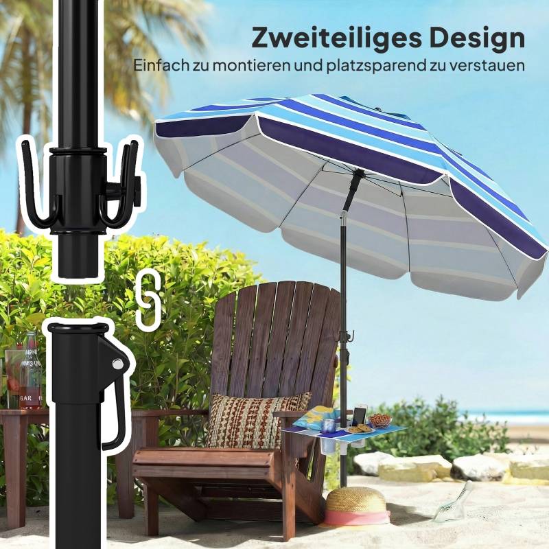 Parasol de plage Polyester Inclinable avec table pliante et porte-gobelets Ø198cm Multicolore - ComfortXL Outdoor Living - Image 6