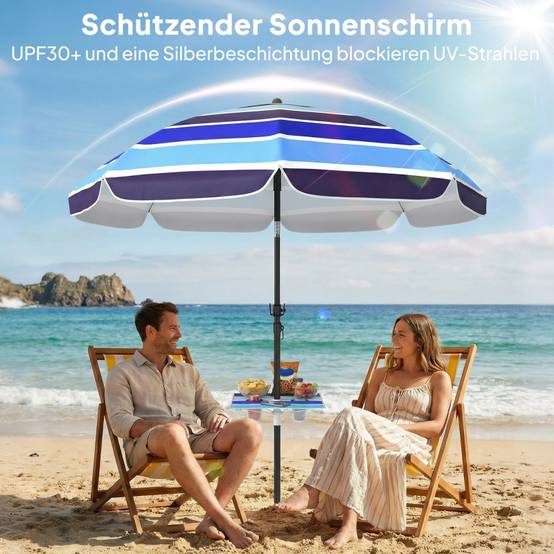 Parasol de plage Polyester Inclinable avec table pliante et porte-gobelets Ø198cm Multicolore - ComfortXL Outdoor Living - Image 5