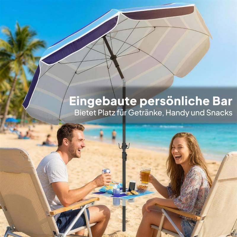 Parasol de plage Polyester Inclinable avec table pliante et porte-gobelets Ø198cm Multicolore - ComfortXL Outdoor Living - Image 3