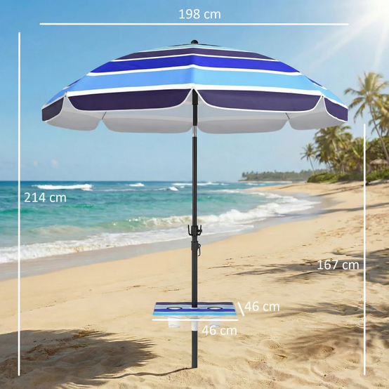 Parasol de plage Polyester Inclinable avec table pliante et porte-gobelets Ø198cm Multicolore - ComfortXL Outdoor Living - Image 2