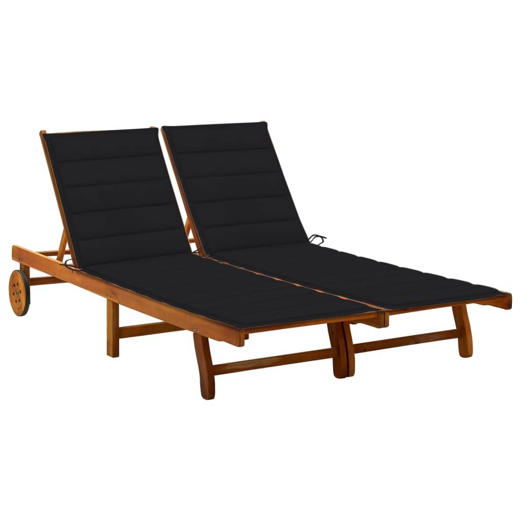 PANGIVO - Chaise longue de jardin 2 places en bois d’acacia, coussins noirs, 200 x 118/123 x 30/62/76/85 cm - PANGIVO - Image 1