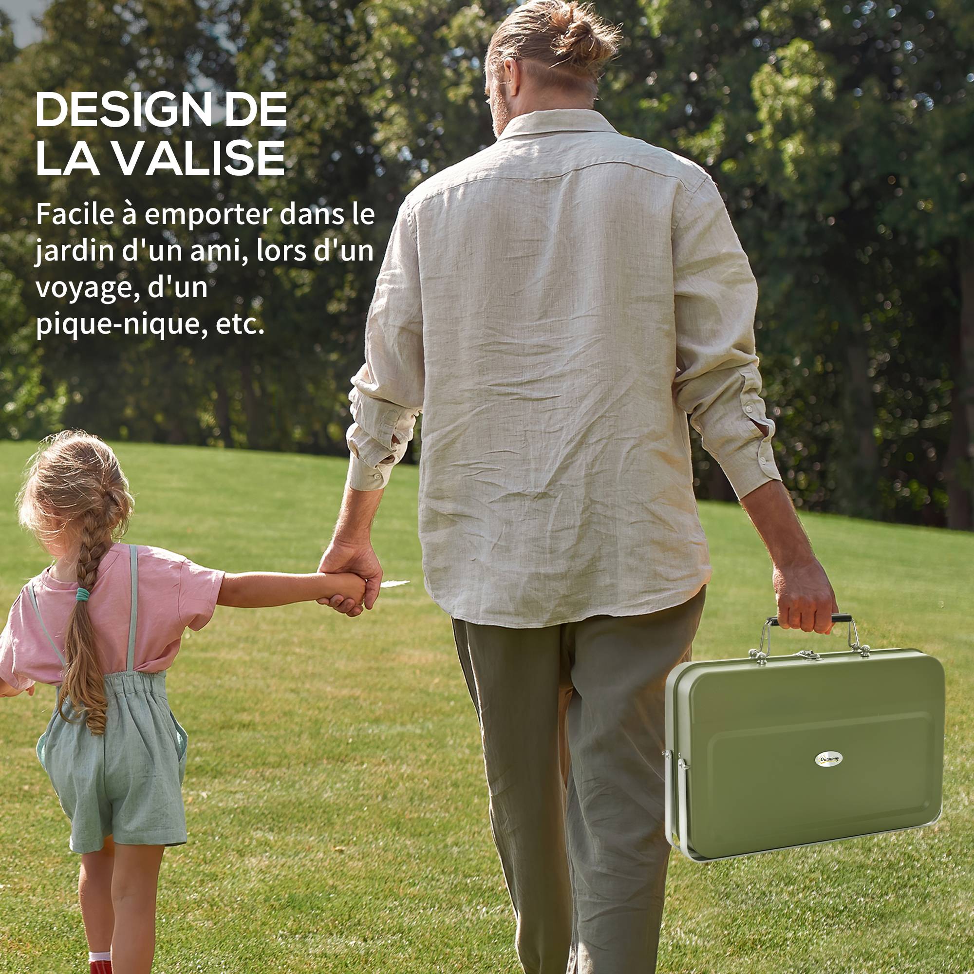 Mini barbecue à charbon valise acier table jardin camping pliable vert 47 cm - ComfortXL Outdoor Living - Image 6