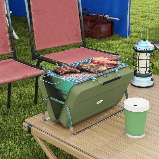 Mini barbecue à charbon valise acier table jardin camping pliable vert 47 cm - ComfortXL Outdoor Living - Image 3