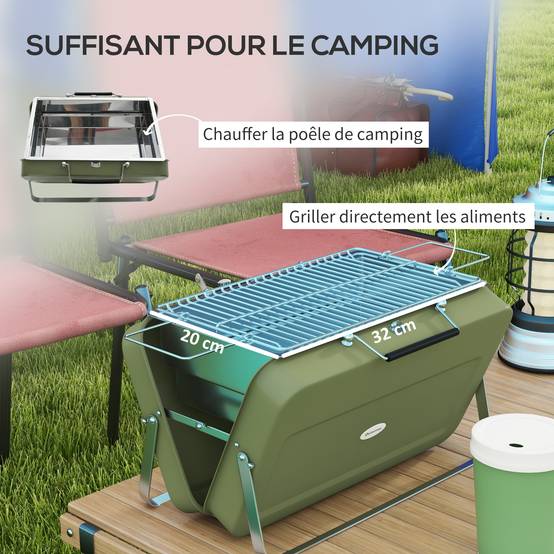 Mini barbecue à charbon valise acier table jardin camping pliable vert 47 cm - ComfortXL Outdoor Living - Image 8