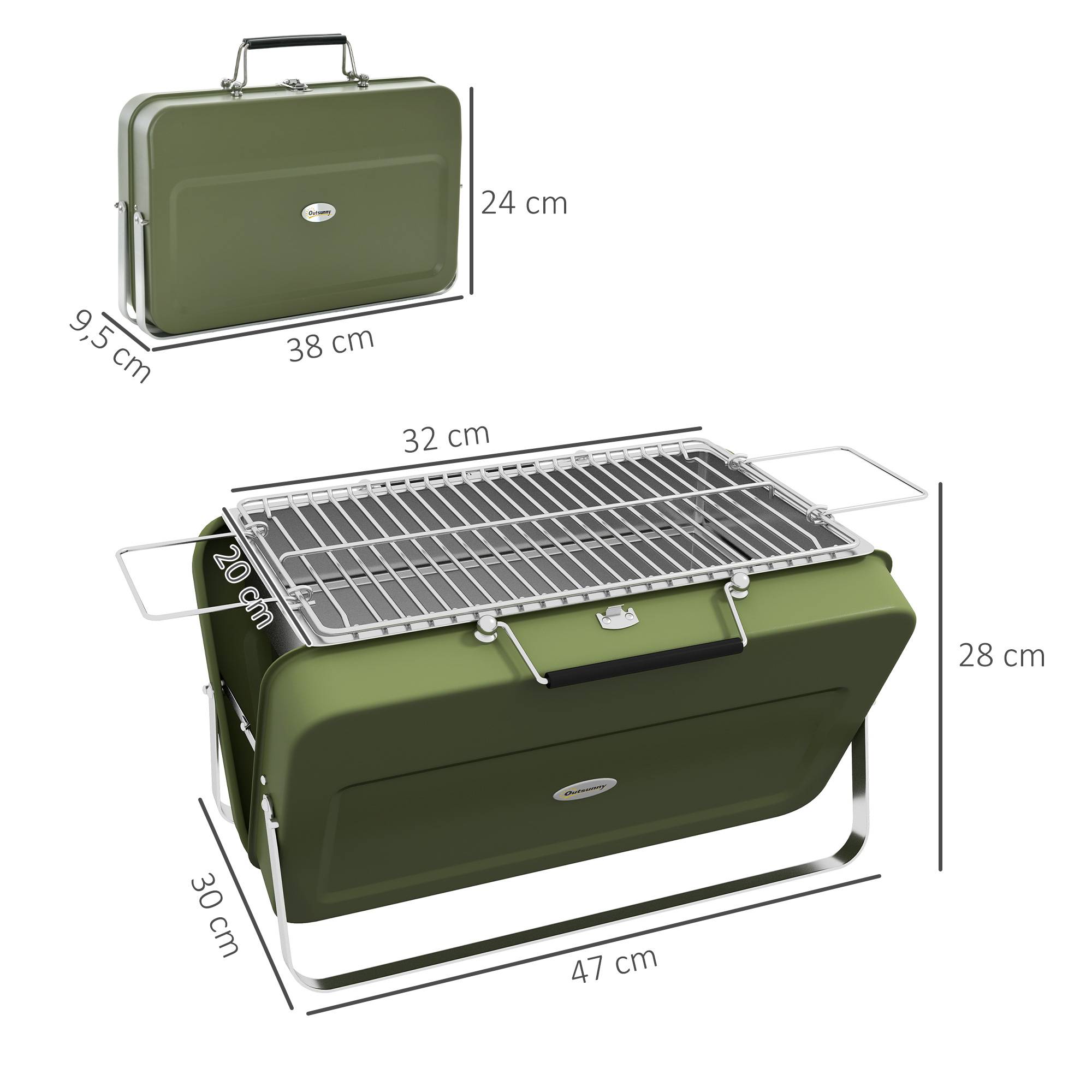 Mini barbecue à charbon valise acier table jardin camping pliable vert 47 cm - ComfortXL Outdoor Living - Image 5