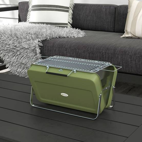 Mini barbecue à charbon valise acier table jardin camping pliable vert 47 cm - ComfortXL Outdoor Living - Image 4