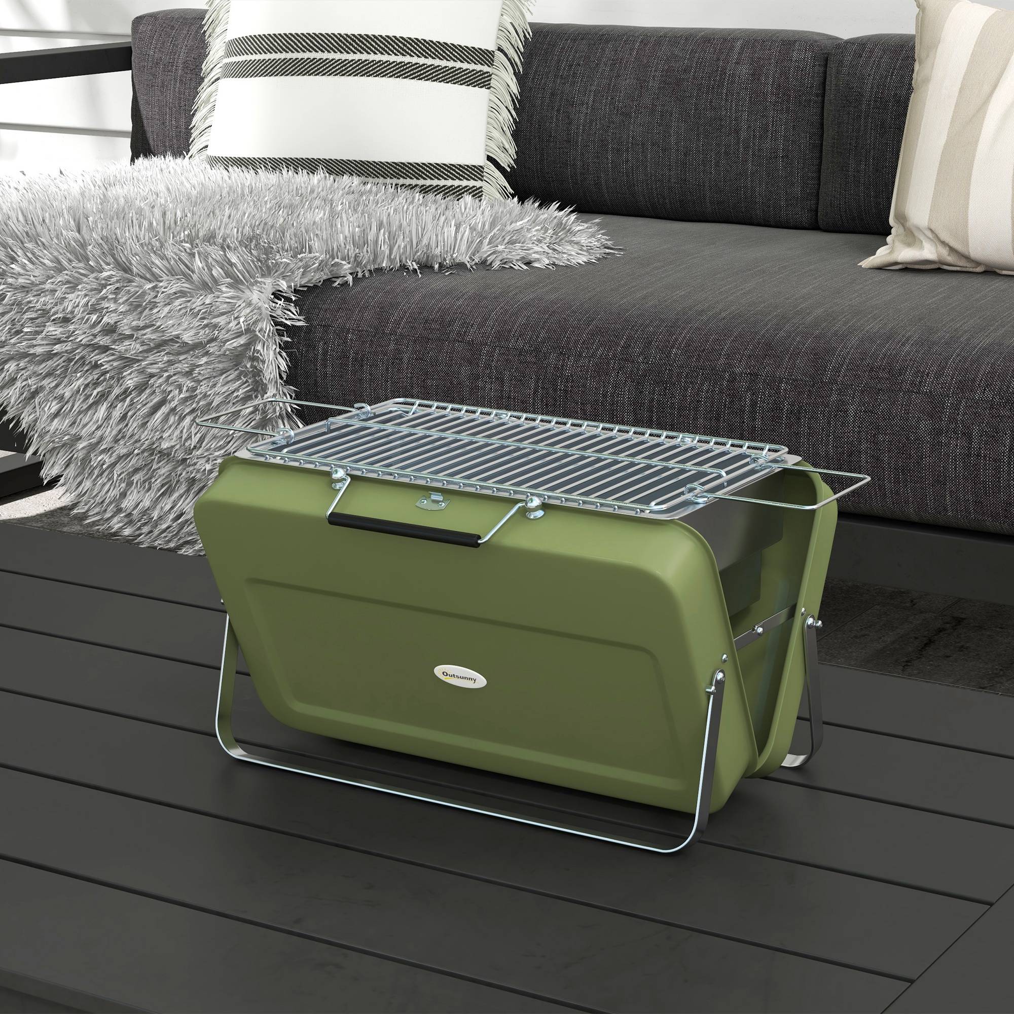 Mini barbecue à charbon valise acier table jardin camping pliable vert 47 cm - ComfortXL Outdoor Living - Image 4
