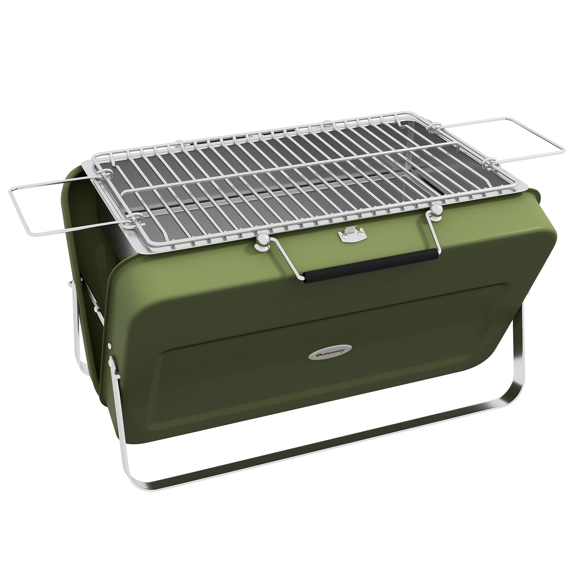 Mini barbecue à charbon valise acier table jardin camping pliable vert 47 cm - ComfortXL Outdoor Living - Image 1