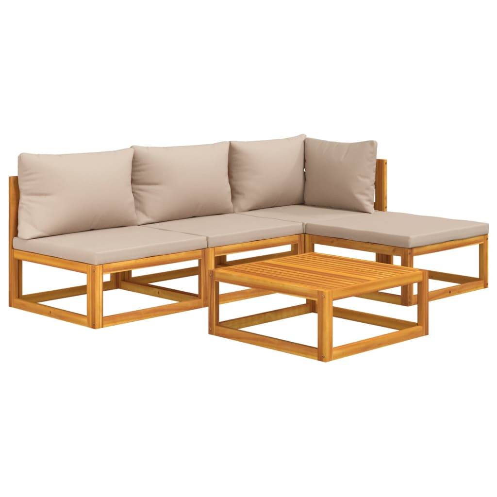 Helloshop26 - Salon de jardin meuble d'extérieur ensemble de mobilier 5 pièces avec coussins taupe bois massif - Image 1