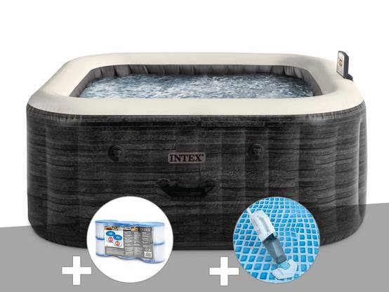 Kit spa gonflable Intex PureSpa Ardoise carré Bulles 6 places + 6 filtres + Aspirateur