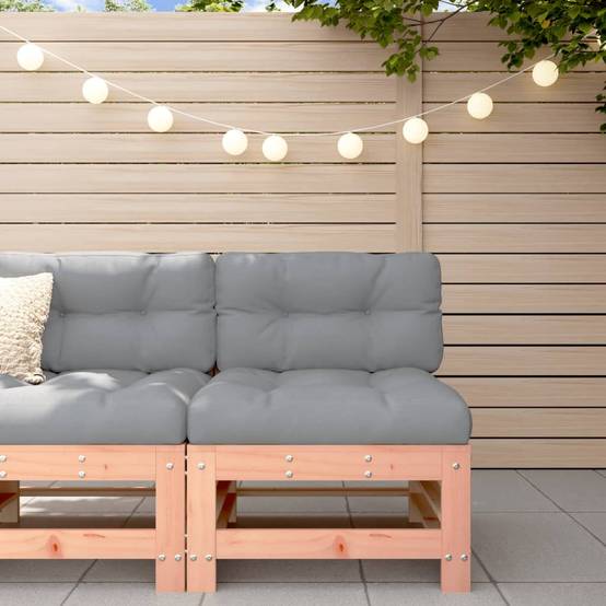 Canapé central en bois de douglas massif durable et écologique avec coussins gris pour un salon de jardin de prestige – ComfortXL Outdoor Living - Image 1