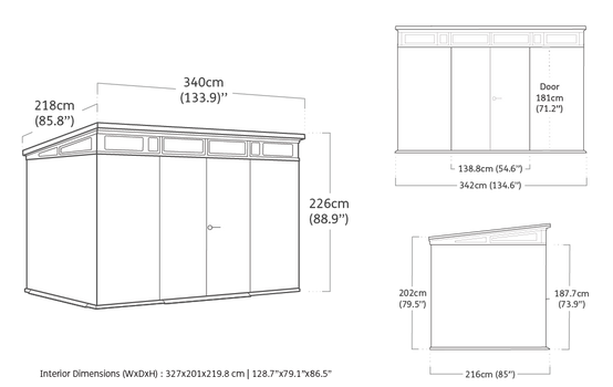 Keter - Abri Jardin Résine "brossium Monopente 117" - 7.4 M² - 340 X 218 X 226 Cm - Gris - Image 7