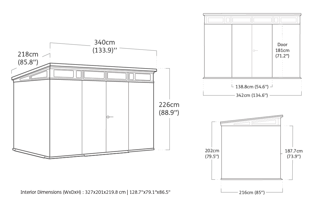 Keter - Abri Jardin Résine "brossium Monopente 117" -  7.4 M² - 340 X 218 X 226 Cm - Gris - Image 7