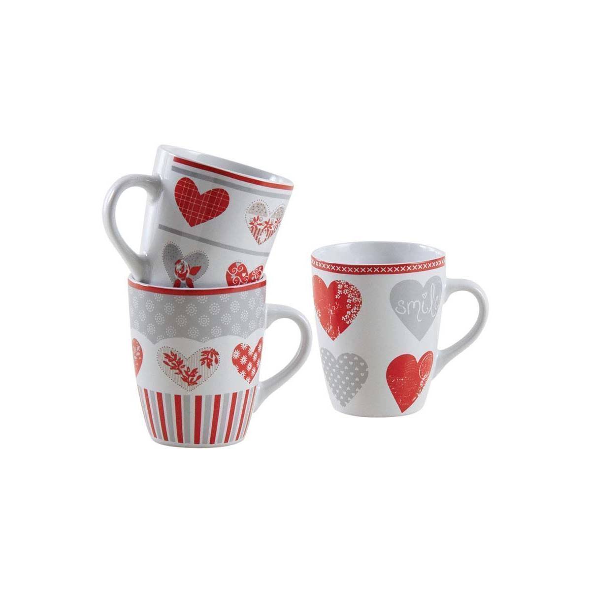 Aubry Gaspard - Mug en grès coeur rouge (Lot de 3)