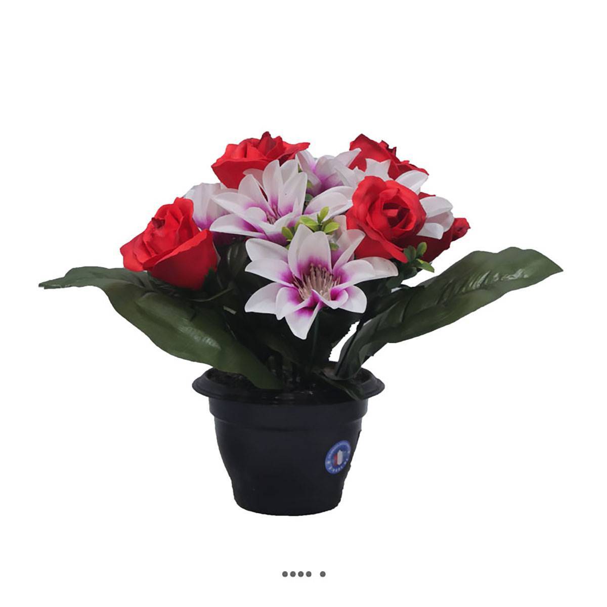 Artificielles - Pot fleurs artificielles pour le cimetière roses et lys Rouge - couleur: Rouge - Image 1