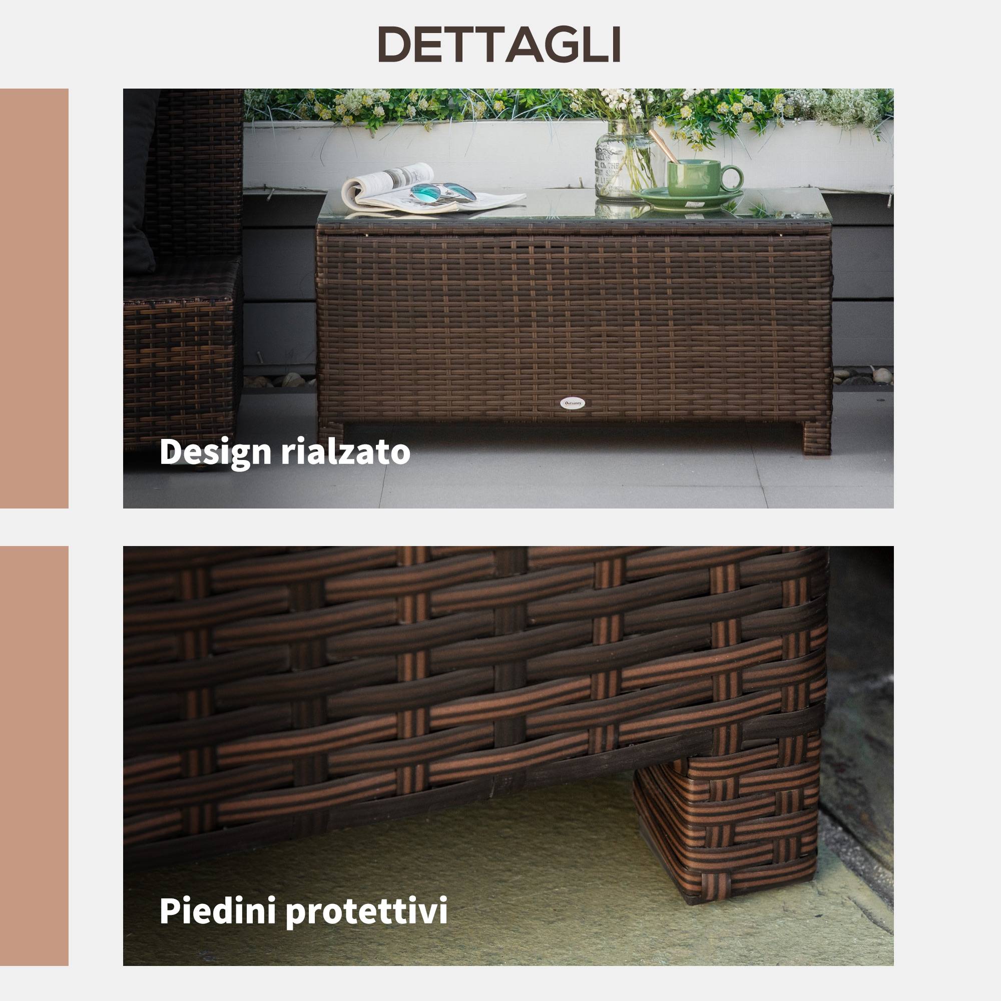ComfortXL - Table Basse de Jardin Résine Tressée Métal Balcon Terrasse Support Verre 85x50x39cm Brun - ComfortXL Outdoor Living - Image 6