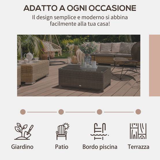 ComfortXL - Table Basse de Jardin Résine Tressée Métal Balcon Terrasse Support Verre 85x50x39cm Brun - ComfortXL Outdoor Living - Image 8