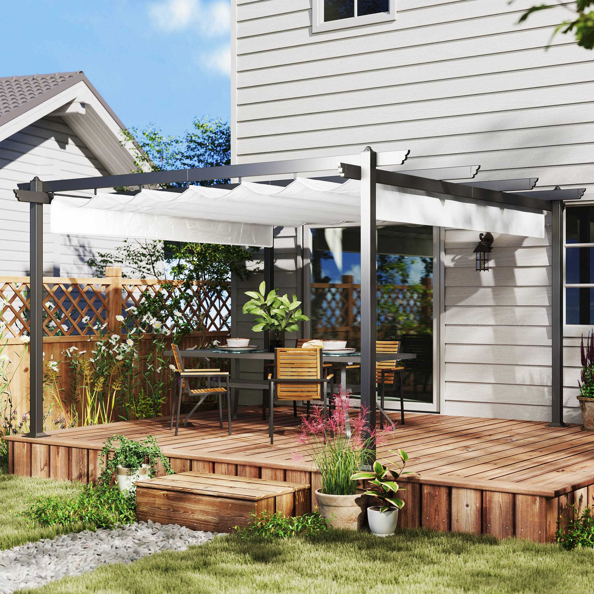 ComfortXL - Tonnelle Pergola Aluminium Jardin Toit Rétractable 390x390cm Blanc - ComfortXL Outdoor Living - Image 3