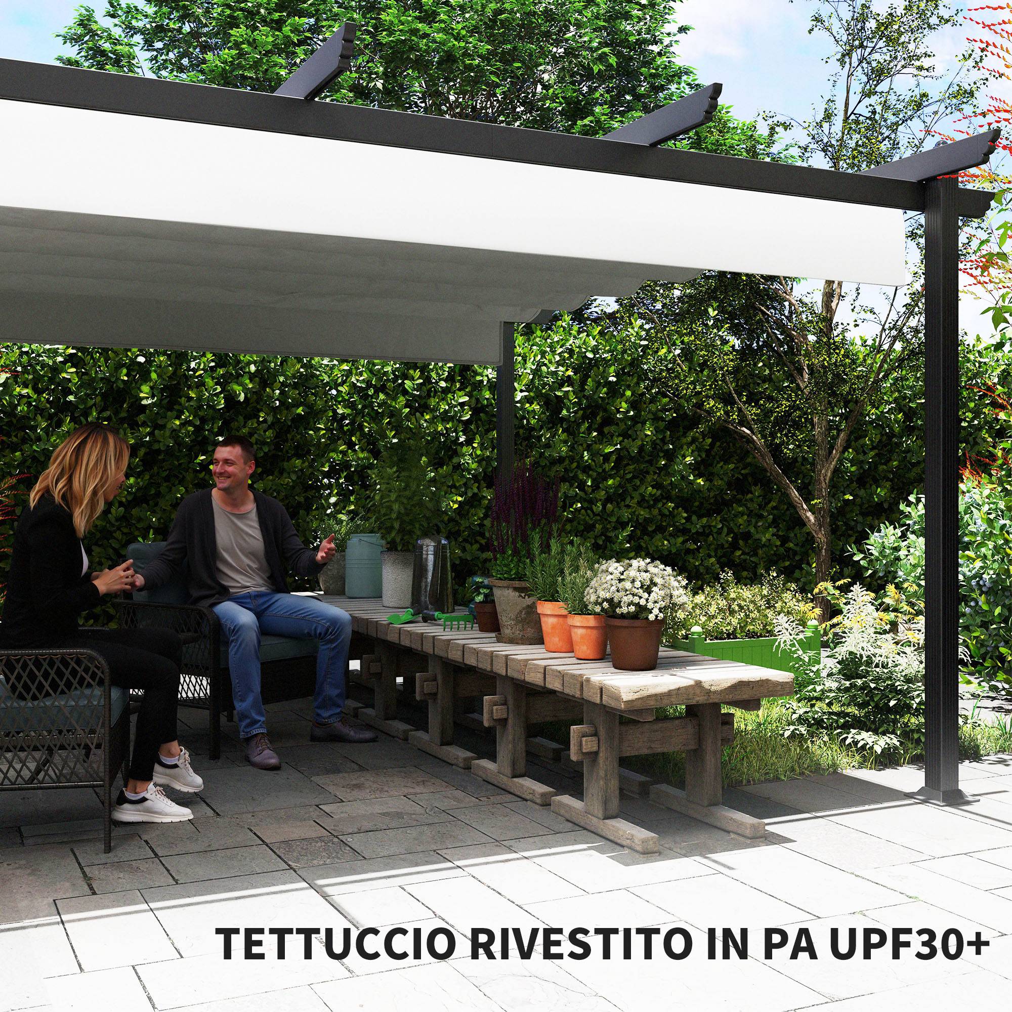 ComfortXL - Tonnelle Pergola Aluminium Jardin Toit Rétractable 390x390cm Blanc - ComfortXL Outdoor Living - Image 8