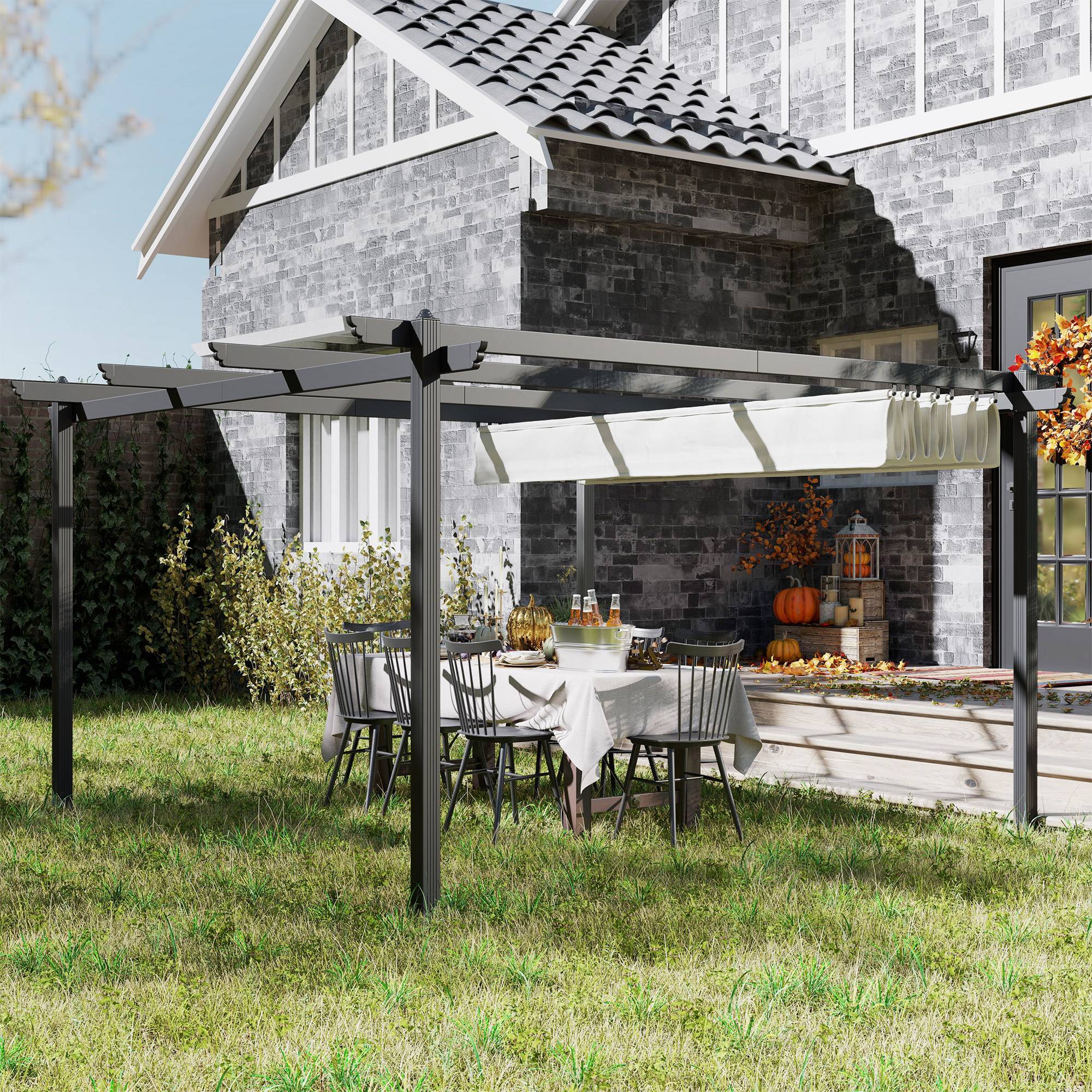 ComfortXL - Tonnelle Pergola Aluminium Jardin Toit Rétractable 390x390cm Blanc - ComfortXL Outdoor Living - Image 4
