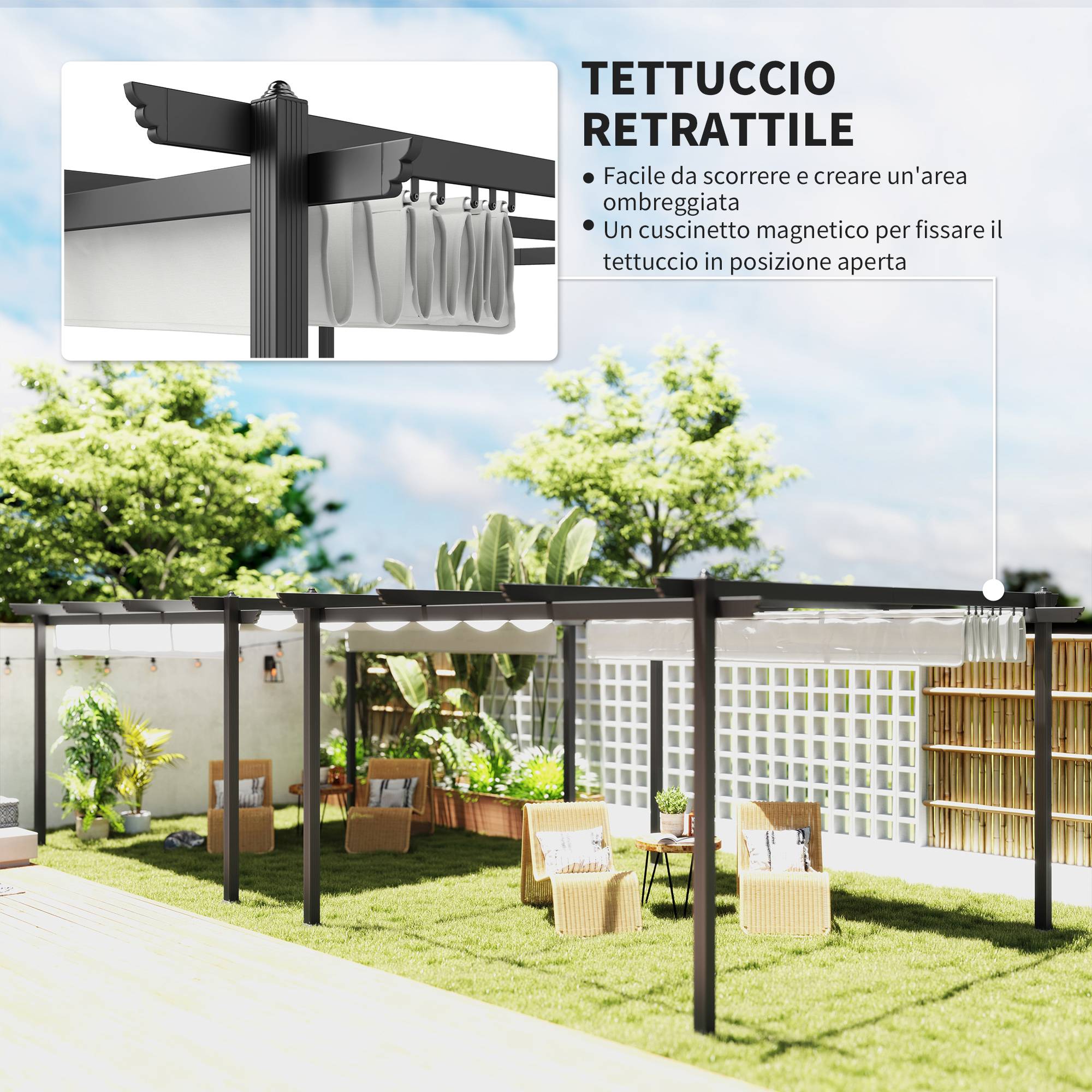 ComfortXL - Tonnelle Pergola Aluminium Jardin Toit Rétractable 390x390cm Blanc - ComfortXL Outdoor Living - Image 6